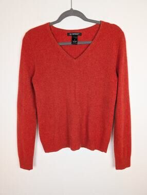 Avellini Cashmere Sweater V Neck Knit Soft Minimalist Cozy Winter Orange Size M